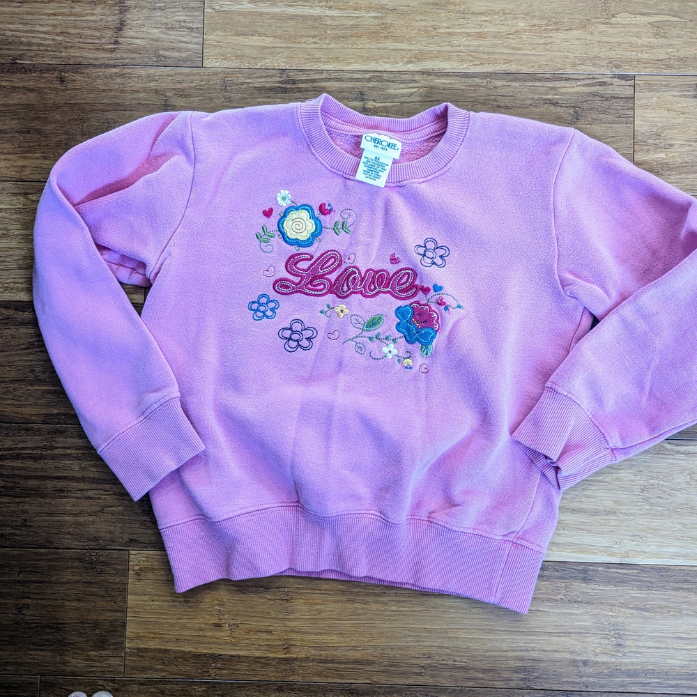 Vintage Cherokee 90s Girls Pink Embroidered Love Pullover